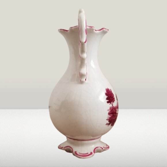 ERPHILA GERMANY Antique White Vase Hand Painted Pink Countryside Landscape - Picture 3 of 13